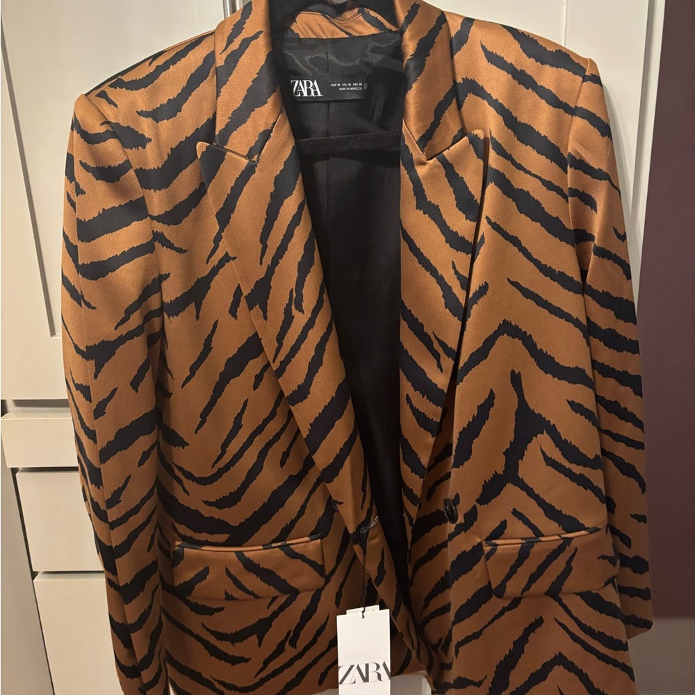 Zara Women's Animal Print Blazer - Brown and Black